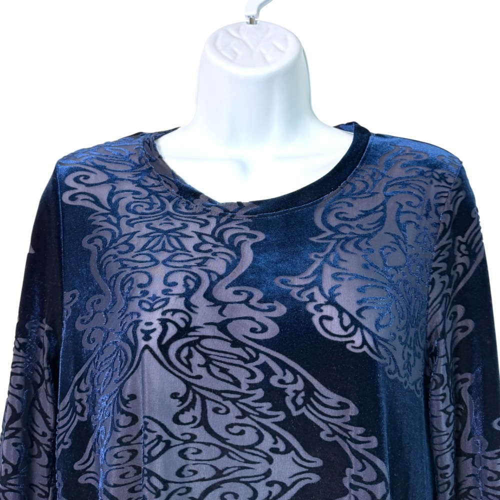 Nally and Millie Womens Velvet Burnout Tunic Top Sz M Sheer Boho‎ Artsy Feminine - Picture 2 of 7